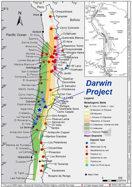  Darwin Project location in relation to other IOCG and Porphyry deposits